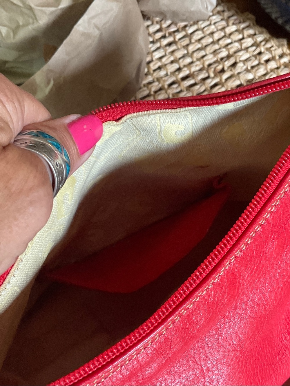 Petusco Red Leather Shoulder Bag with Brown Trim , classic shoulder bag - Picture 11 of 11
